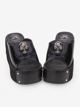 Gothic Lolita Sandal Metallic Skull Rivet Platform Negro Lolita High Heel Slipper