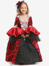 Kids Carnival Costumes Child Ture Red Vampire Lace Dress With Headwear