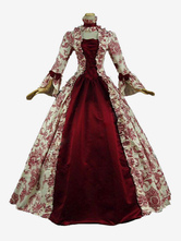 Victoria Robe Vintage Costume Longues imprimés Opéra Col Montant Volant Manches Longues Dos à Lacets Evasée Halloween