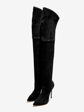 Over The Knee Boots Micro Suede Upper Coffee Brown Pointed Toe Stiletto Heel Thigh High Boots