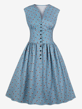 Floral Vintage Dress Sleeveless 1950s Fashion Retro Dress V Neck Swing Dress