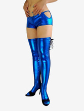 Женский синий Секси леотард комбинезон Блестящий металлический костюм Хэллоуин