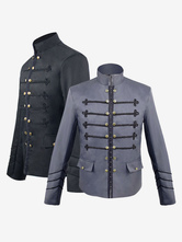 Men Vintage Jacket Button Decor Stand Collar Uniform Costume