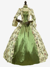 Século 18 Traje Retro Trajes Verdes Vestido Estampado Floral Mulheres Estilo Vitoriano Marie Antoinette Costume Set
