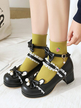 Sweet Lolita Shoes Black Bowknot PU Leather Daily Casual Lolita Shoes