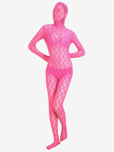 Pink Velvet laço transparente Zentai Suit Halloween