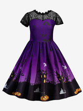 Faschingskostüm Halloween Kostüme für Kinder Print Purple Skater Dress Karneval Kostüm