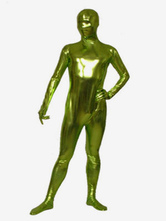 Carnevale Zentai metallizzato collant per adulti completo verde tinta unito in gomma metallizzata tuta unisex Halloween