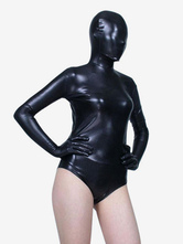 Black Half Bodysuit Shiny Metallic Fabric Catsuit