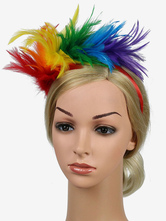 Faschingskostüm Frauen Feder Stirnband Regenbogen Farbe Kopfbedeckungen Karneval Kostüm Haarschmuck Karneval Kostüm