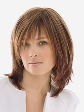 Brown Hair Wigs 2024 Women Layered Shoulder Length Synthetic Wigs