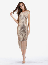 Champagne Flapper Dress Fringe Sequined Great Gatsby Backless 1920s Outfits