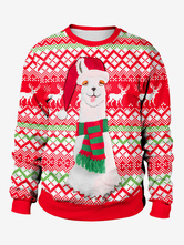 Faschingskostüm Ugly Christmas Sweater Weihnachtspullover Karneval Hässlicher Weihnachtspullover Rotes Rentiermuster mit Rundhalsausschnitt und langen Ärmeln Karneval Kostüm