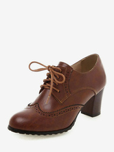 Women's Heeled Lace Up Wingtips Oxfords