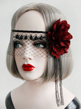 Gothic Lolita Headdress Flower Net Lace Jewel Bead Black Lolita Veil