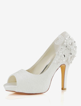Кружевные свадебные туфли Ivory Lace Peep Toe High Heel Bridal Shoes