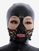 Carnevale Cappa di cappuccio in lattice nera con fori per occhi e bocca unisex Halloween