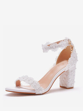 Women's Ankle Strap Chunky Heel Bridal Sandals in White