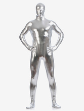 Carnevale Tuta Zentai metallizzata lucida argento per uomo Halloween Full Body adulto Halloween