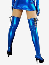 Halloween Women‘s Royal Blue Stockings Thigh Highs Shiny Metallic Costume Halloween