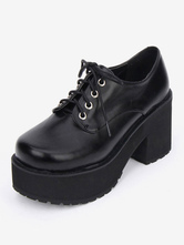 Chaussures de lolita noir unicolore à talons épais