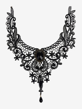 Gothic Lolita Necklace Black Lace Cut Out Heart And Flower Lolita Choker Collar