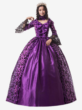 Victorian Dress Costume Women's Grape Lace long Sleeves Ruffle Floral Print Ball Gown Victorian Era Style Set with Choker Vintage Clothing Halloween