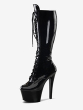 Botas sexy para mujer Punta redonda con cordones Tacón de aguja Zapatos Rave Club negro Stripper Zapatos de baile de barra