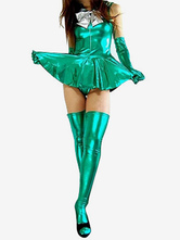 Disfraz Carnaval Verde brillante metálico de Halloween bowknot Catwoman mini falda Traje Halloween