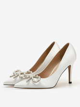 De las mujeres Zapatos de salón Slip-On Punta puntiaguda Tacón de aguja Perlas Clásico Low-Tops Tacones blancos