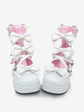 Lolitashow Sweet Chunky Heels Lolita Shoes Platform Bow Decor Round Toe
