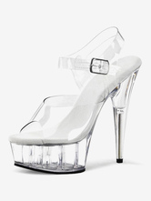 Pole Dance Shoes High Heel Sexy Sandals White Leather Peep Toe Sexy Shoes Stripper Shoes