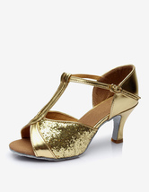 Latin Dance Shoes Glitter Open Toe T Type Dancing Shoes Gold Ballroom Shoes