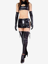 Disfraz Carnaval Catsuit de Catwoman de color negro de brillo metálico de estilo sexy Halloween Carnaval Halloween