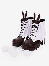 Klassische Lolita-Stiefel Häschenohr zweifarbige Chunky High Heel Schuhe