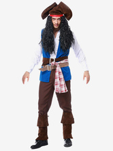 Costumes Pirate Cosplay Homme Gilet de Pirate Bleu de Carnaval Déguisements Halloween