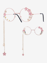 Gafas Sweet Lolita Cadenas rosas Flores Estrellas Gafas de sol con montura redonda