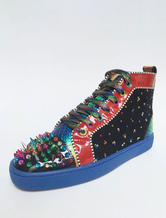 Mens Colorful High Top Prom Party Sneakers Shoes Spike Shoes with Rhinestone