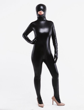 Morph Suit Black Crotchless Bodysuit Shiny Metallic Catsuit with Mouth Opened