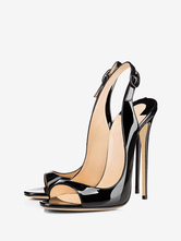 High Heels Sandals Black Open Toe Slingbacks Stiletto Heels Sandals Womens Dress Shoes