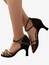 Black Latin Dance Sandals Silk Satin Ballroom Shoes Salsa Dance Shoes