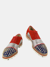 Zapatos de vestir rojos Hombres de cuero Remaches de punta redonda Con cuentas Zapatos Oxford con cordones