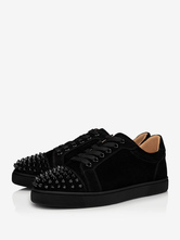 Mens Black Suede Low Top Sneakers with Front Lace Spikes Shoes