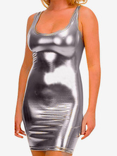 Halloween Silver Sleeveless Shiny Metallic Bodycon Dress