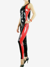 Halloween Black and Red Sleeveless PVC Shiny Metallic Catsuit