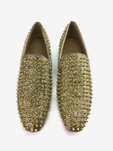 Men's Gold Glitter Spike Loafers Slip On Prom Party Wedding Shoes