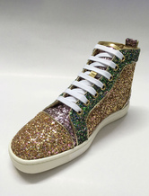 Men's Gold Sequined High Top lace Up Sneakers Prom Party Shoes