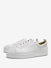 Men's White Cowhide Low Top Spike Lace Up Sneakers Causal Shoes