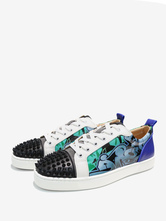 Mens Blue Graffiti Low Top Prom Party Sneakers Shoes Skateboard Shoes