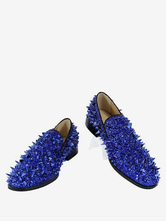 Mens Spike Loafers shoes Glitter Blue Round Toe Prom Party Wedding Shoes